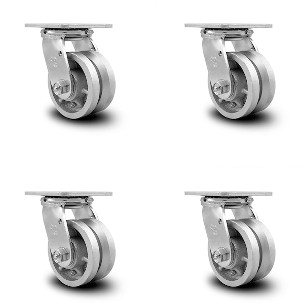 4 Inch V Groove Semi Steel Swivel Caster Set with Ball Bearing and Swivel Lock